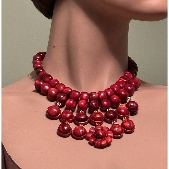 Vintage Dominique Denaive Paris Cranberry Red Resin Choker/Bib NECKLACE - Picture 3 of 8